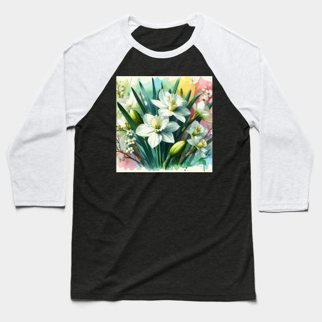 White Daffodil Flowers Baseball T-Shirt by Jenni Arts